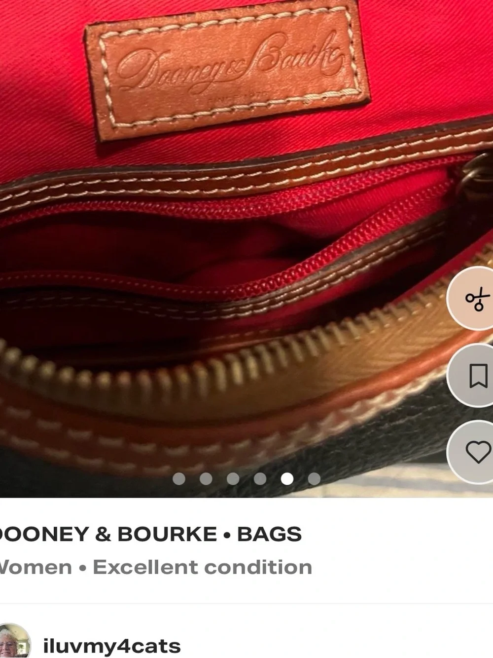 Dooney & Bourke Black Pebbled Leather Hobo with Brown Trim and Red Lining